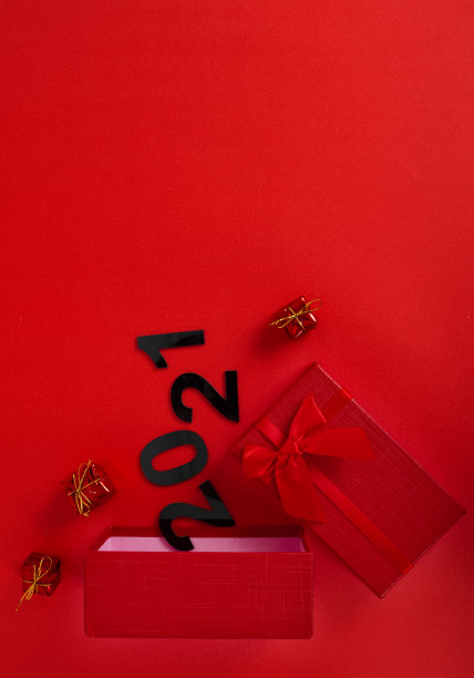 新年礼盒。圣诞节和新年背景平图片下载