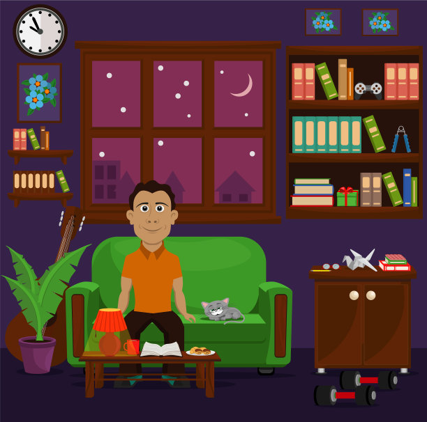 一个人晚上坐在沙发上看书图片下载