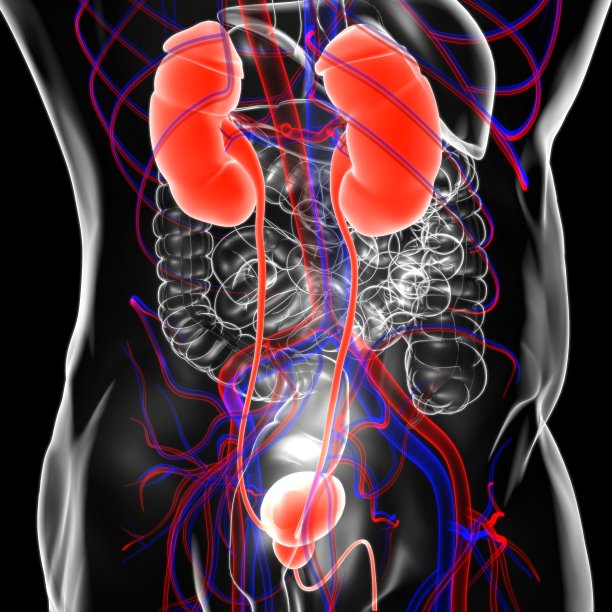 人体泌尿系统肾脏与膀胱解剖学的医学概念3D渲染图片下载