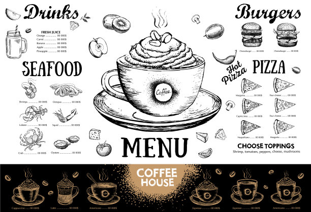 餐厅咖啡厅菜单模板设计食物传单图片下载