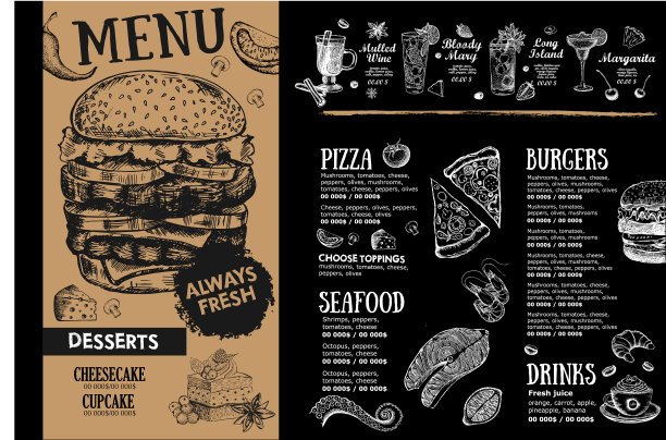 餐厅咖啡厅菜单模板设计食物传单图片下载