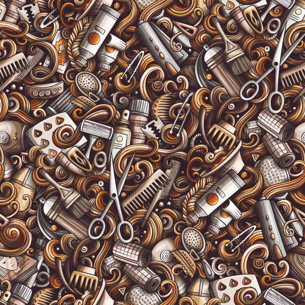 发廊手绘涂鸦无缝图案图片下载