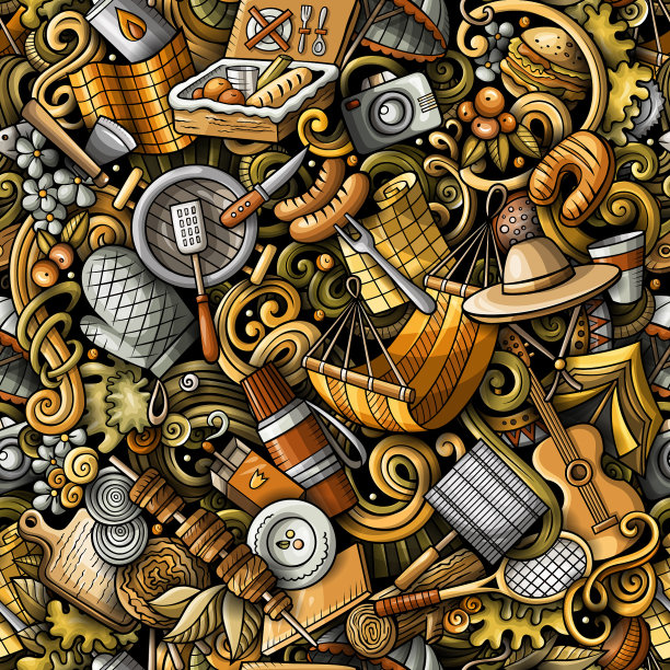 野餐手绘涂鸦无缝图案烧烤图片下载