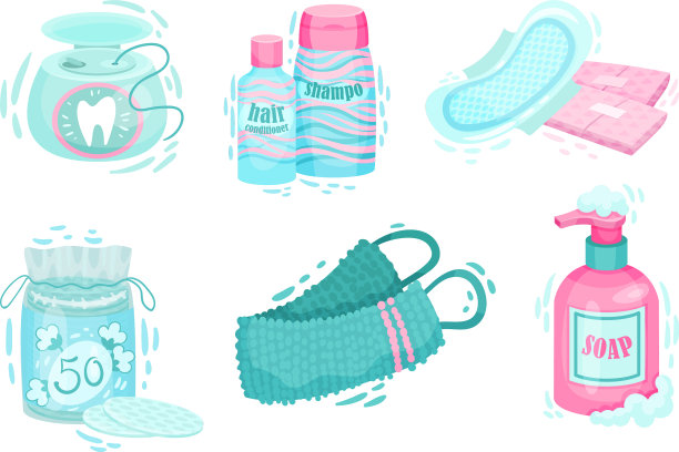 个人卫生用品，包括卫生巾和牙科用品图片下载