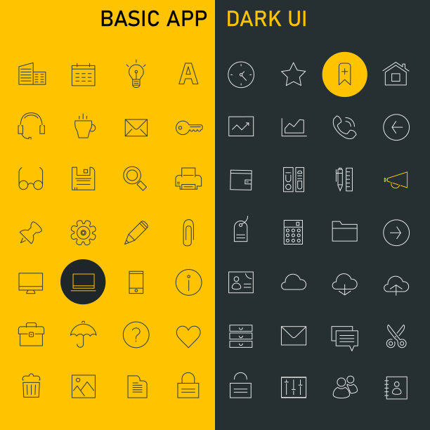 大型基础App UI、UX和Office线性图标集图片下载