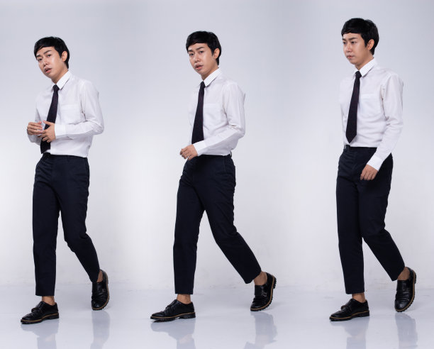 亚洲商人黑头发白衬衫，全长孤立图片下载