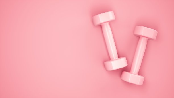 3D渲染粉色哑铃运动隔离在粉红色的背景图片下载