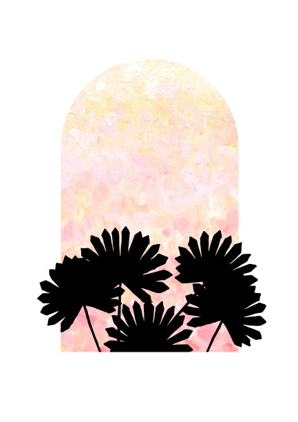 拱门的城市景观用异国情调的黑棕榈叶、shilouette手绘的抽象现代海报图片下载