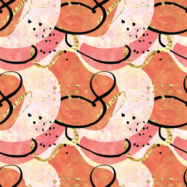 手绘无缝现代图形图案。粉色、珊瑚色、金色等抽象概念织物印花图片下载