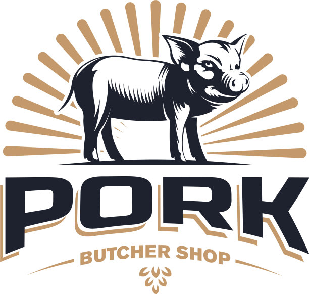 肉店复古标志设计模板图片下载