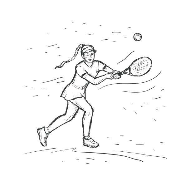 打网球的女孩手绘矢量插画图片下载