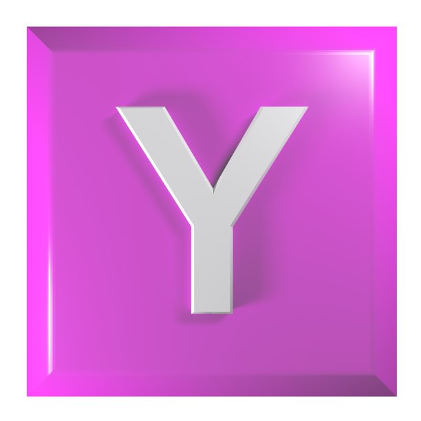 粉红色方形按钮与字母Y - 3D渲染插图图片下载