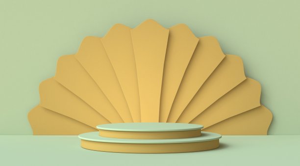 抽象模拟平台与橙色弧线3D图片下载