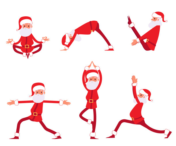 卡通圣诞老人瑜伽姿势集图片下载