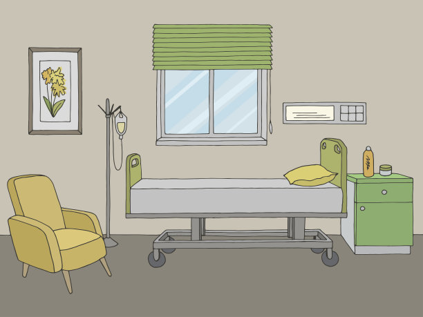 医院病房图形颜色室内素描插图向量图片下载
