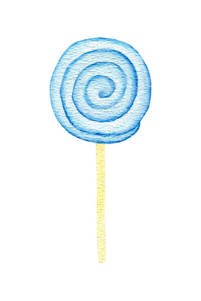 水彩棒棒糖，蓝色螺旋棒棒糖。手绘插图甜孤立在白色的背景。设计用于装饰纸，礼物，糖果，图标。新年。图片下载