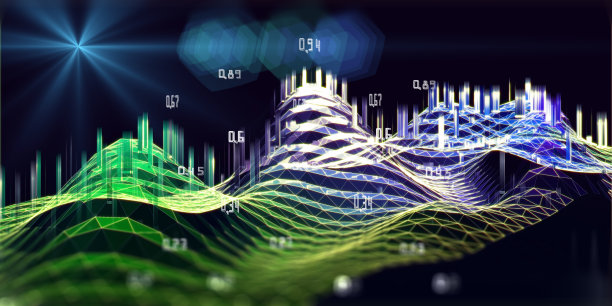 摘要可视化波算法利用离焦模糊线分析数据。量子密码学的概念。数据分析算法。大数据。商业、科技旗帜。图片下载