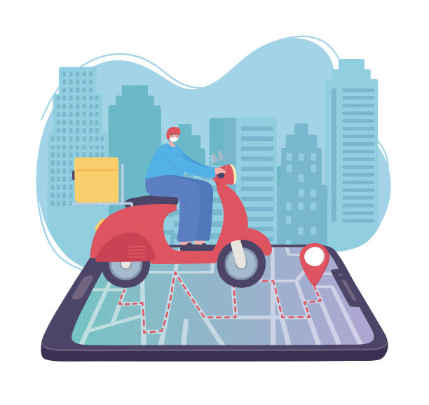 骑着摩托车的在线快递员图片下载
