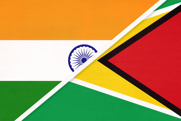 印度和圭亚那国旗象征纺织品。图片下载