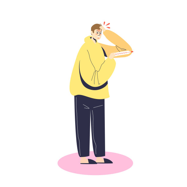 病人拿着有高温测量结果的温度计，感觉不舒服图片下载