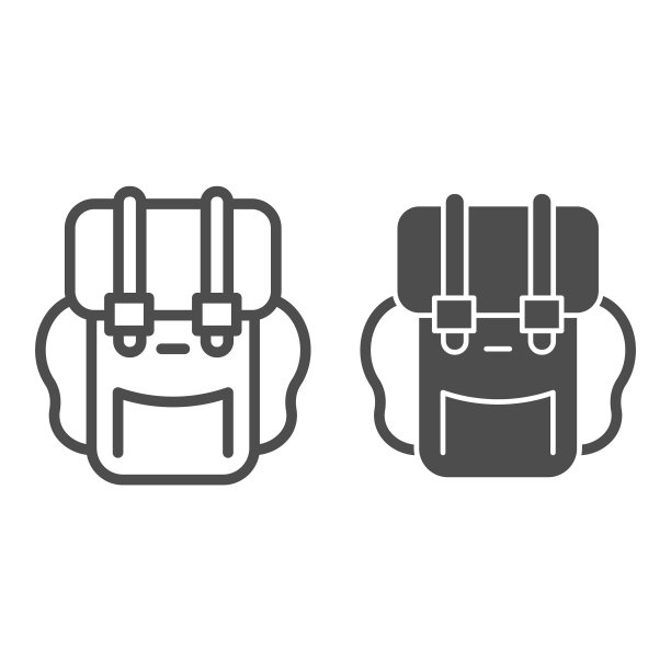 徒步背包线和固体图标夏季图片下载