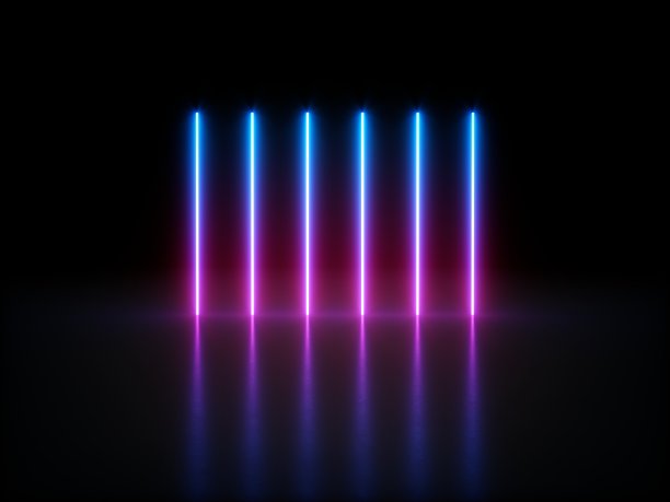 3D渲染发光霓虹灯在黑暗的背景图片下载