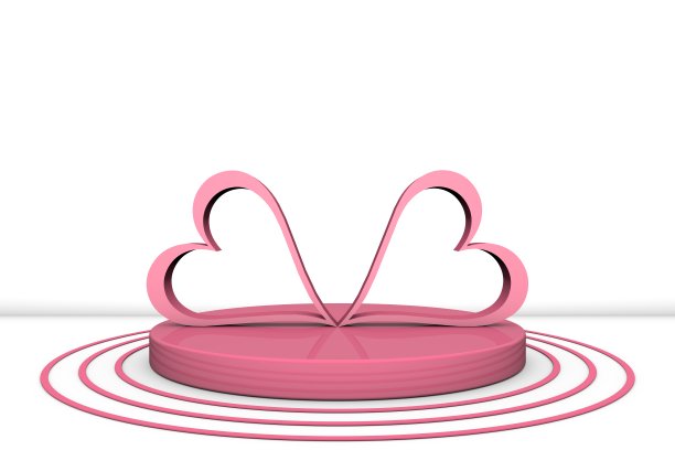 3D粉色产品架和粉色心形图片下载