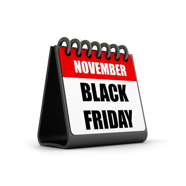 日历与黑色星期五销售日。折扣的一天。宣传横幅。3d插图孤立在白色背景上。图片下载