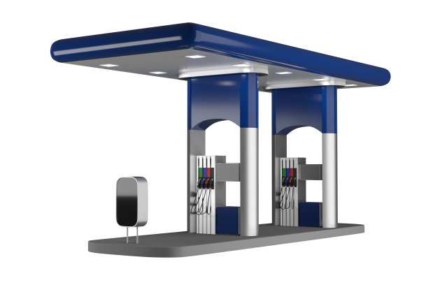 在白色背景上隔离的加油站的三维渲染图片下载