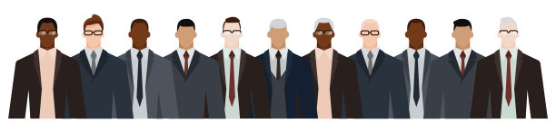 不同种族、不同年龄的商人，穿着办公室风格的服装。平面设计矢量插图。图片下载