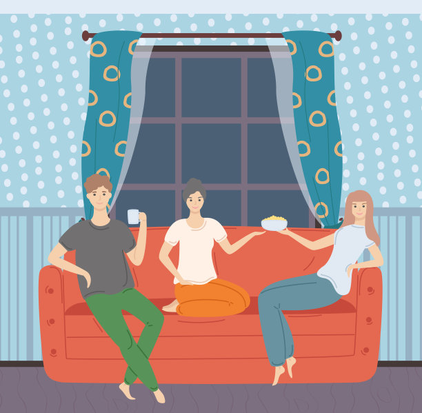 男人和女人坐在沙发上休闲矢量素材图片下载