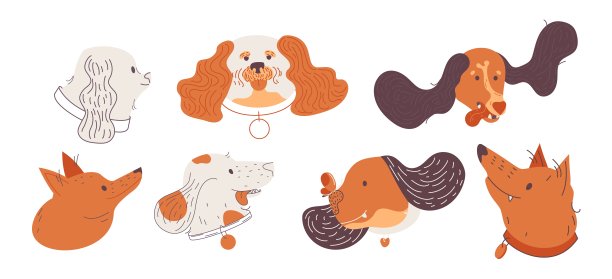 矢量集合与不同的狗头孤立在白色背景图片下载