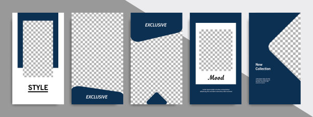 最小的社交媒体故事或故事模板现代时尚的布局横幅在蓝色靛蓝色的背景色图片下载