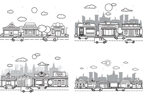 商店前城市建筑街道道路交通图片下载
