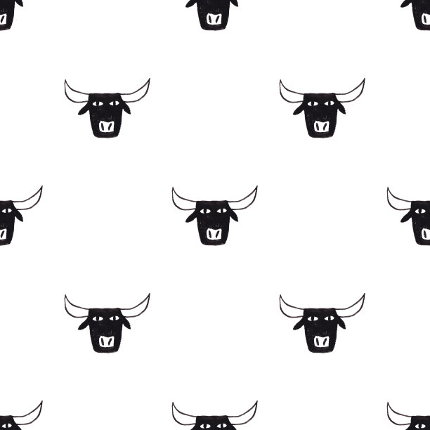 无缝图案与有趣的黑牛头图片下载