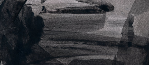 黑色抽象水彩横幅背景。单色水彩渐变，手绘纹理。图片下载