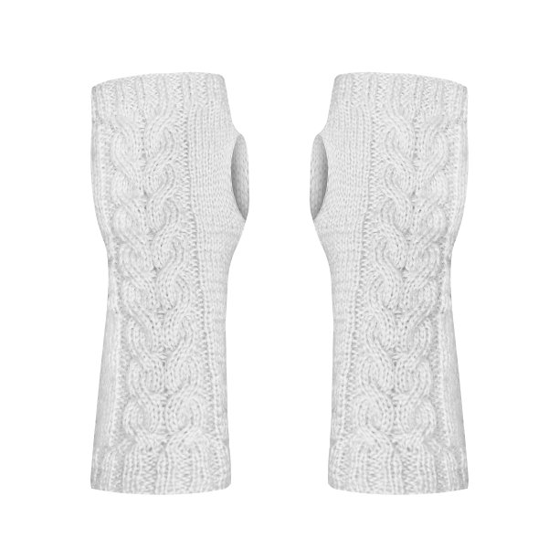 白色羊毛手工制作的无指手套手套孤立图片下载