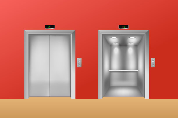 打开和关闭的门的金属铬电梯一个现实的矢量插图图片下载