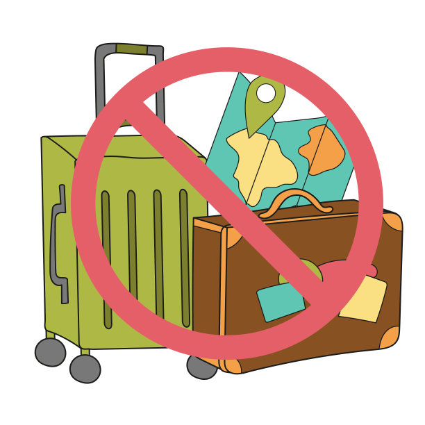 手提箱上的红色停车标志。冠状病毒大流行。白底设计图片下载