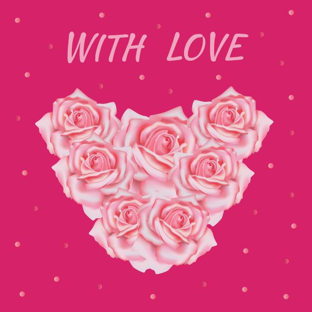 粉红色的玫瑰。花矢量背景在一个心形的形状图片下载