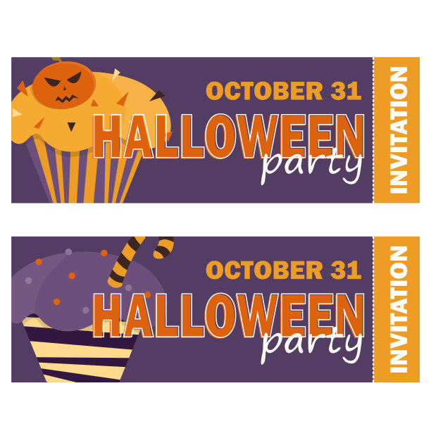 万圣节纸杯蛋糕背景-邀请派对或贺卡图片下载