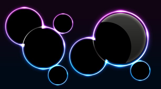 发光的霓虹、紫色和蓝色圆圈抽象背景。带电灯框架的圆形线条。图片下载
