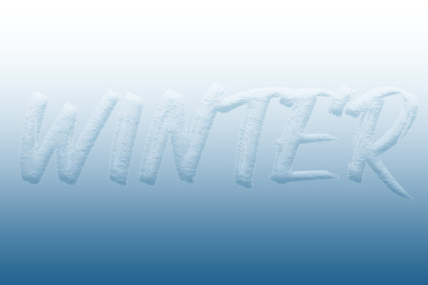 在一个蓝色的背景与雪的纹理，文字在英语冬天。插图。图片下载