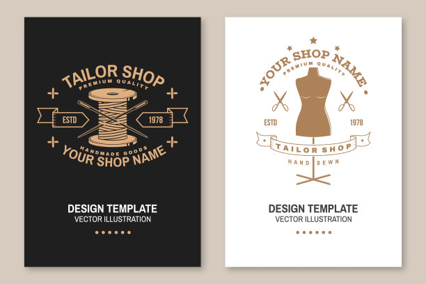 一套裁缝店的封面，邀请，海报，横幅，传单，海报。矢量插图模板设计的品牌，为缝纫店业务的广告图片下载