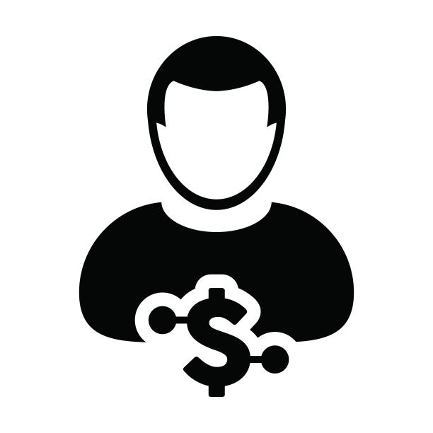 数字美元图标矢量货币符号与男性用户个人资料头像为数字货币在一个象形文字图片下载
