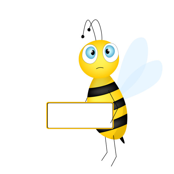 卡通可爱的蜜蜂吉祥物。快乐的蜜蜂和一张空桌子。小黄蜂。向量的性格。昆虫图标。节日模板设计邀请，卡片，墙纸，学校，幼儿园。副本的空间。图片下载