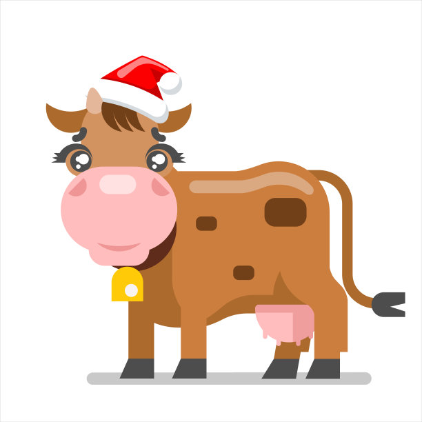 牛动物圣诞老人帽牛新年平面设计平面设计矢量插画图片下载