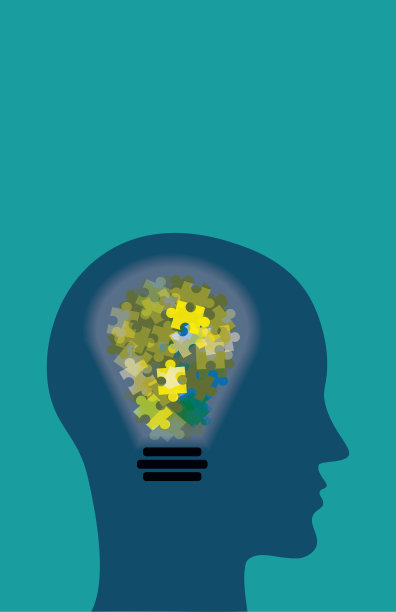 头脑风暴，成功解决问题。商业，智能创新，创意和创意概念与形状的灯泡在人的头部轮廓轮廓。跳出思维定势。复制空间，平面设计矢量插图。图片下载