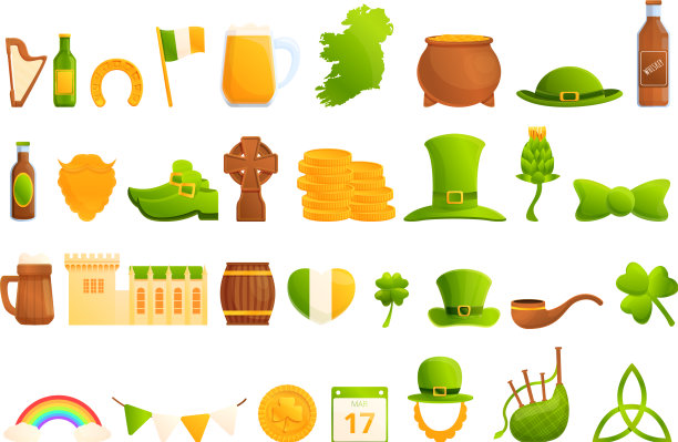 爱尔兰图标设置卡通风格图片下载