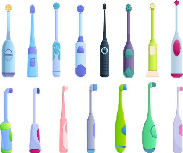 电动牙刷图标设置卡通风格图片下载